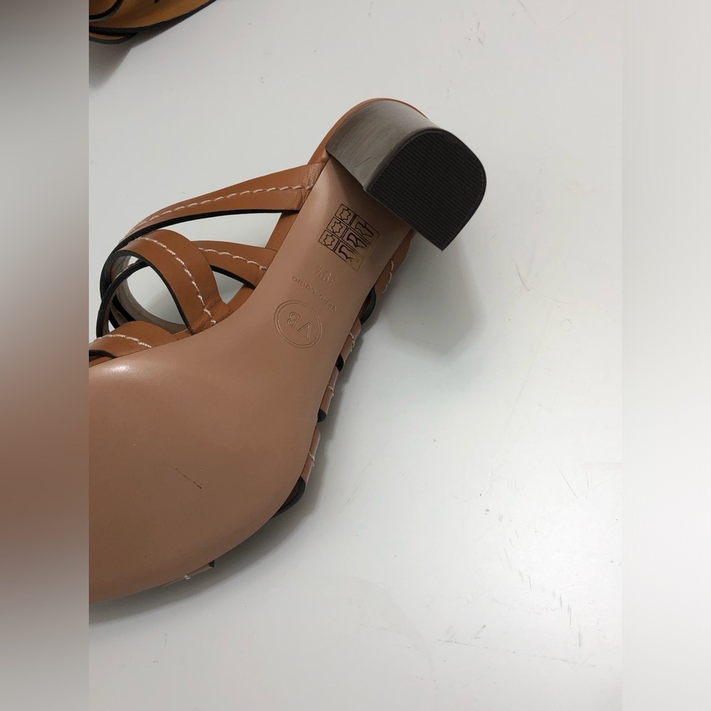 Veronica Beard Macey Vachetta Stich Leather Heel Sandals Sz 39.5 - Picture 6 of 9